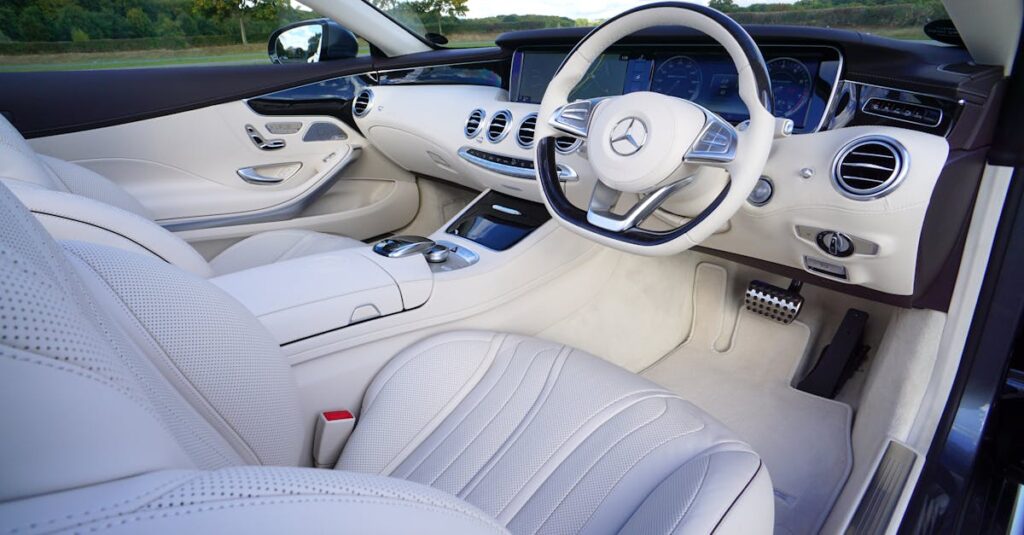 Explore the luxurious interior design of a white Mercedes car showcasing modern automotive elegance.