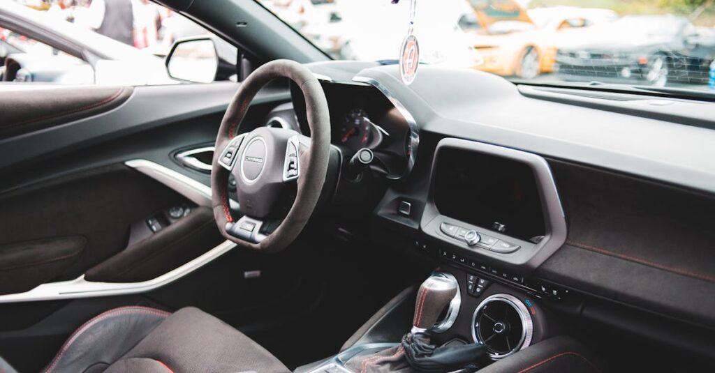 Sleek interior of a luxury car featuring modern design and technology.